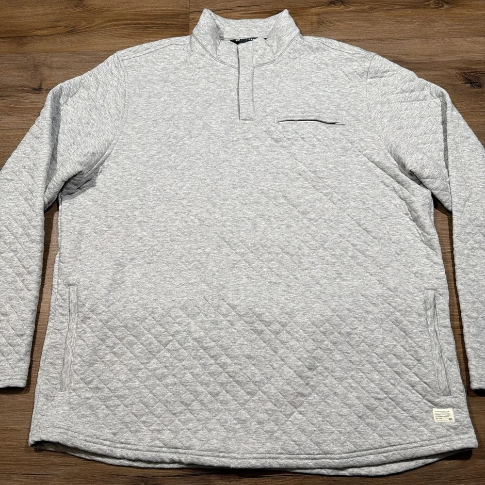 Travis Mathew Men's XXL Transatlantic Quarter Zip Quilted Pullover Sweater Grey
